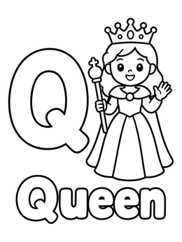 Free printable Letter Q With Cute Queen coloring page