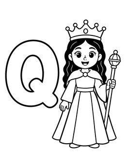 Free printable Letter Q With Royal Queen coloring page
