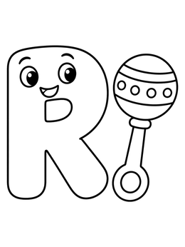 Free printable Cute Letter R With Baby Rattle coloring page