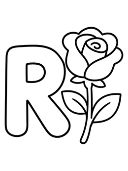 Free printable Letter R With Blooming Rose coloring page