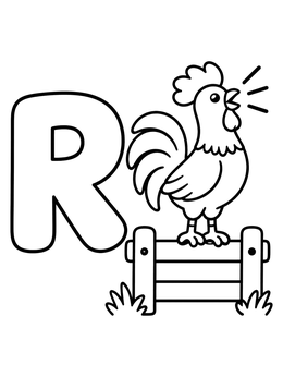 Free printable Letter R With Crowing Rooster coloring page