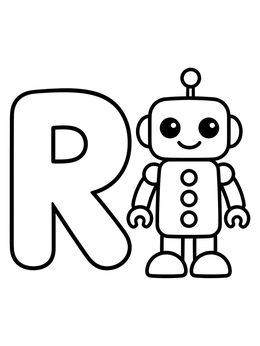 Free printable Capital Letter R With Toy Robot coloring page