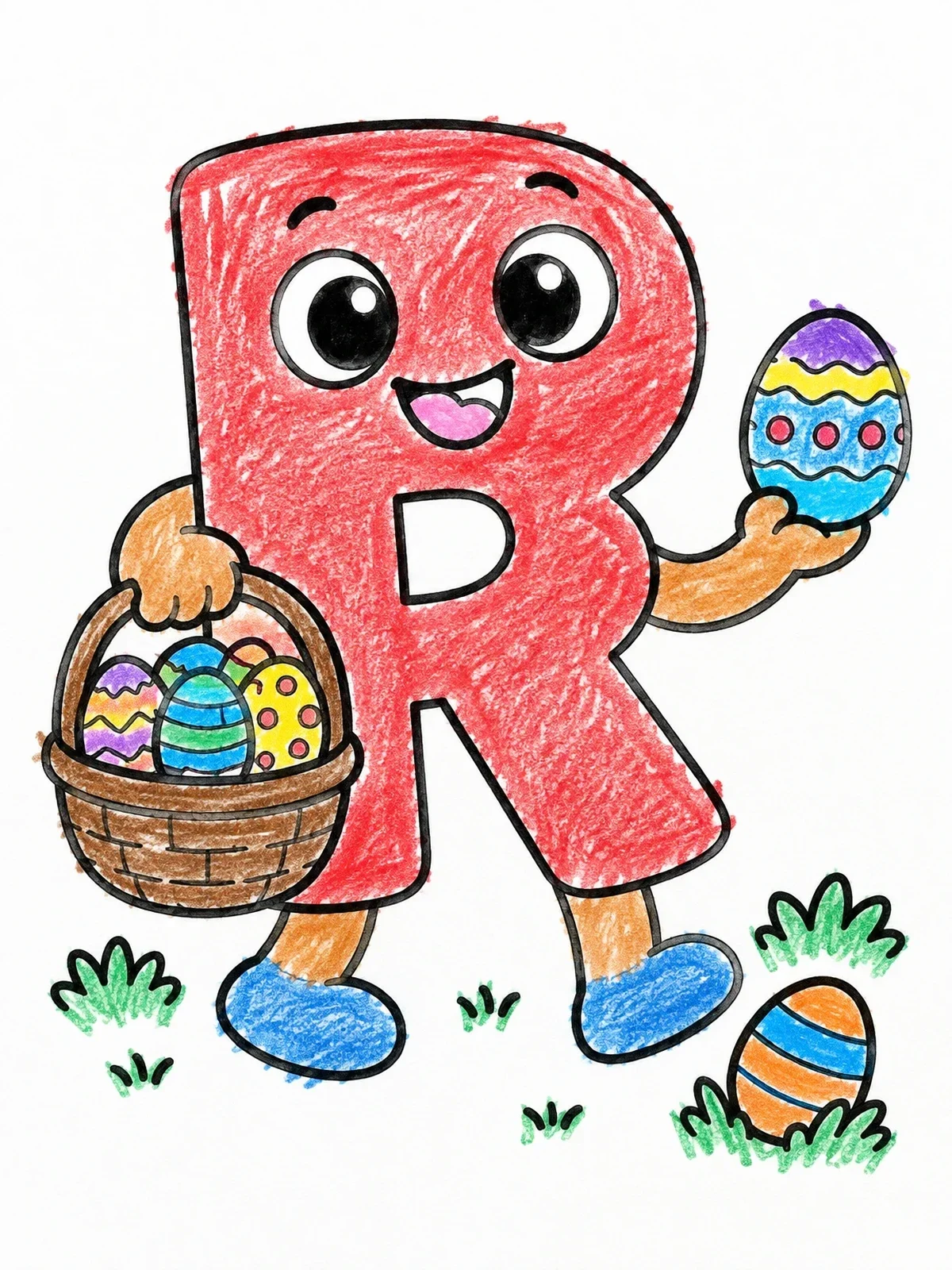Colored example of the Cartoon Letter R Easter Egg Hunt coloring page