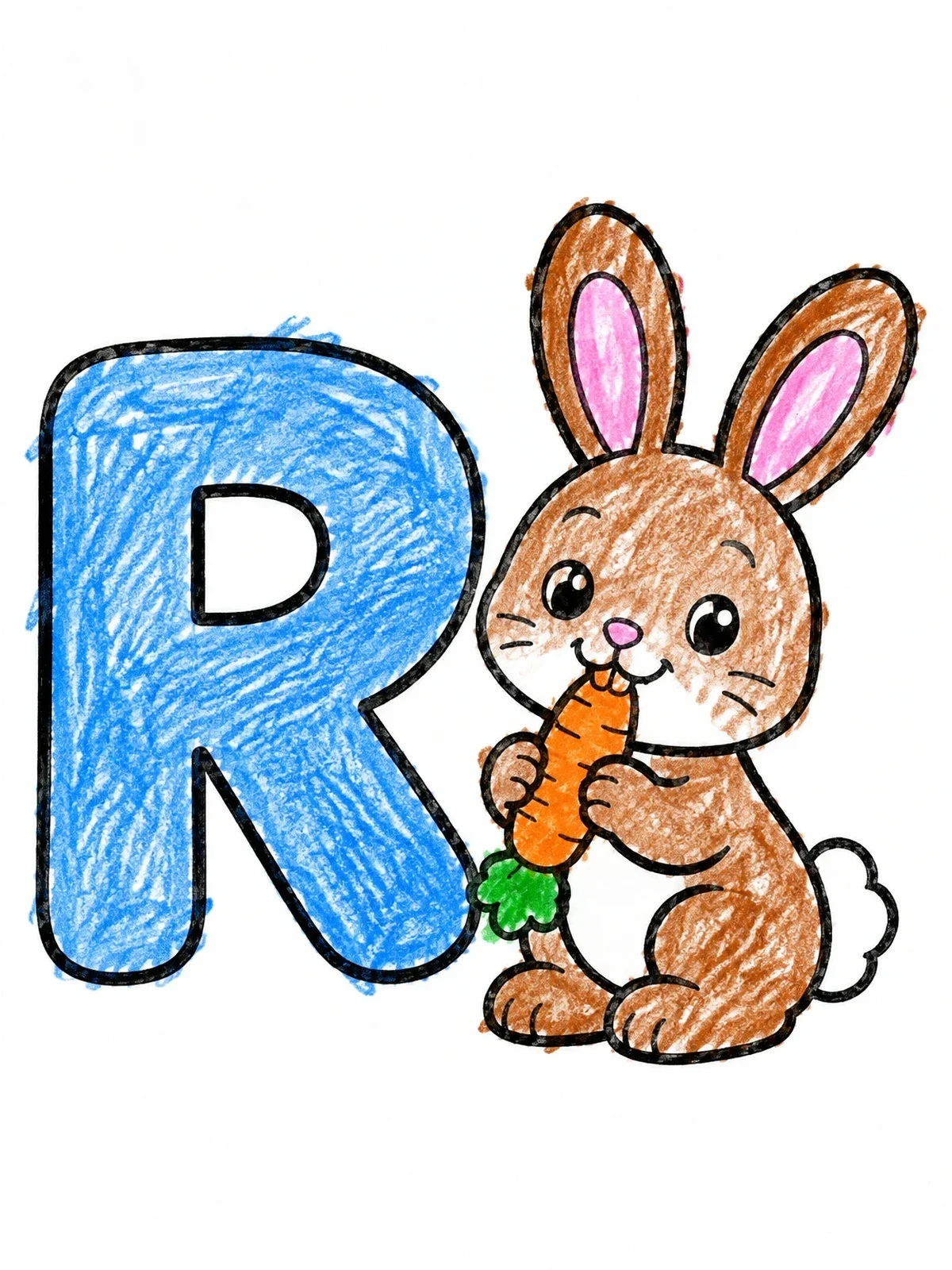 Colored example of the Letter R With Cute Rabbit coloring page