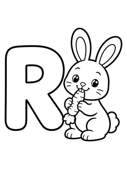 Free printable Letter R With Cute Rabbit coloring page