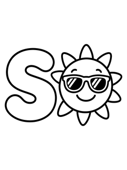Free printable Capital Letter S With Cool Sun coloring page