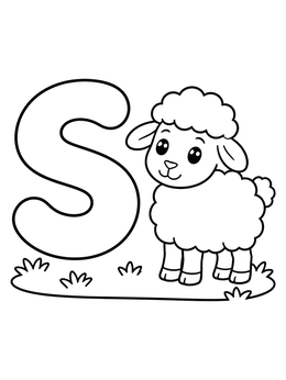 Free printable Letter S With Cute Sheep coloring page