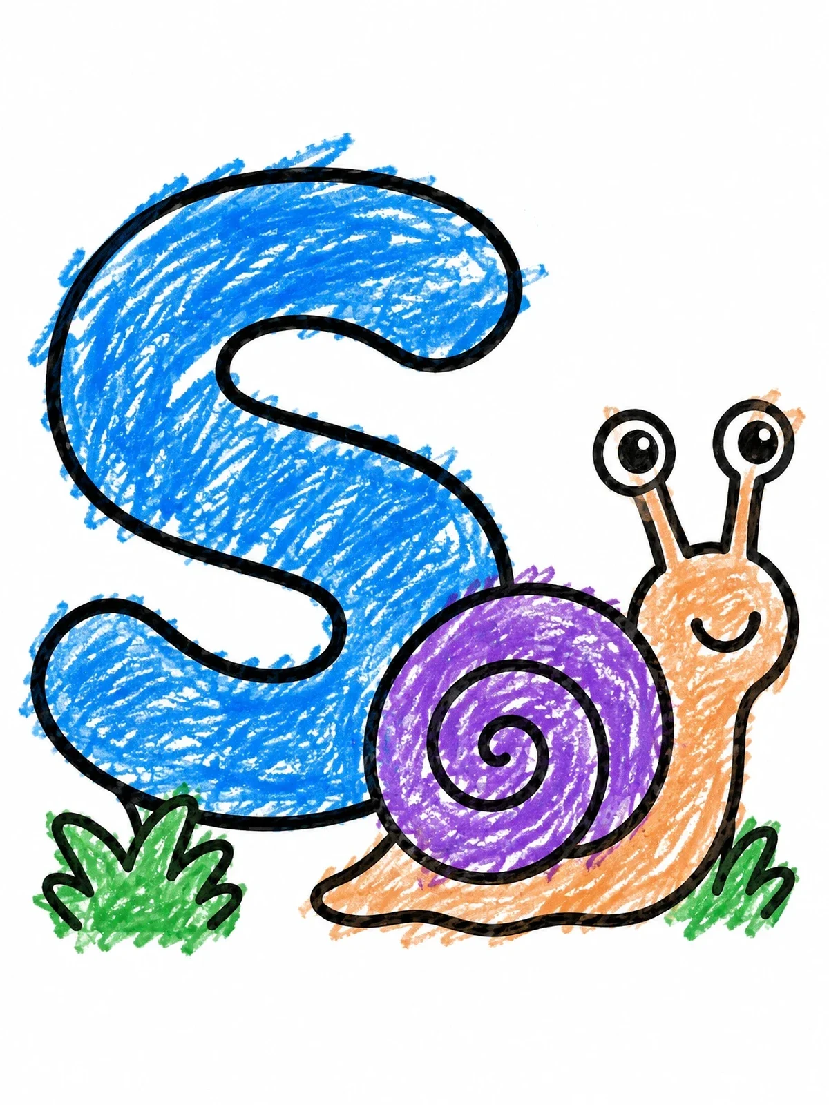 Colored example of the Letter S With Friendly Snail coloring page