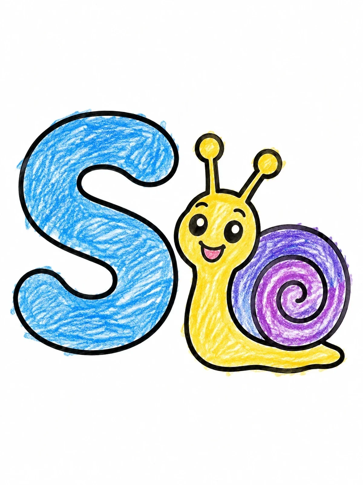 Colored example of the Letter S With Happy Snail coloring page