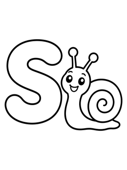 Free printable Letter S With Happy Snail coloring page