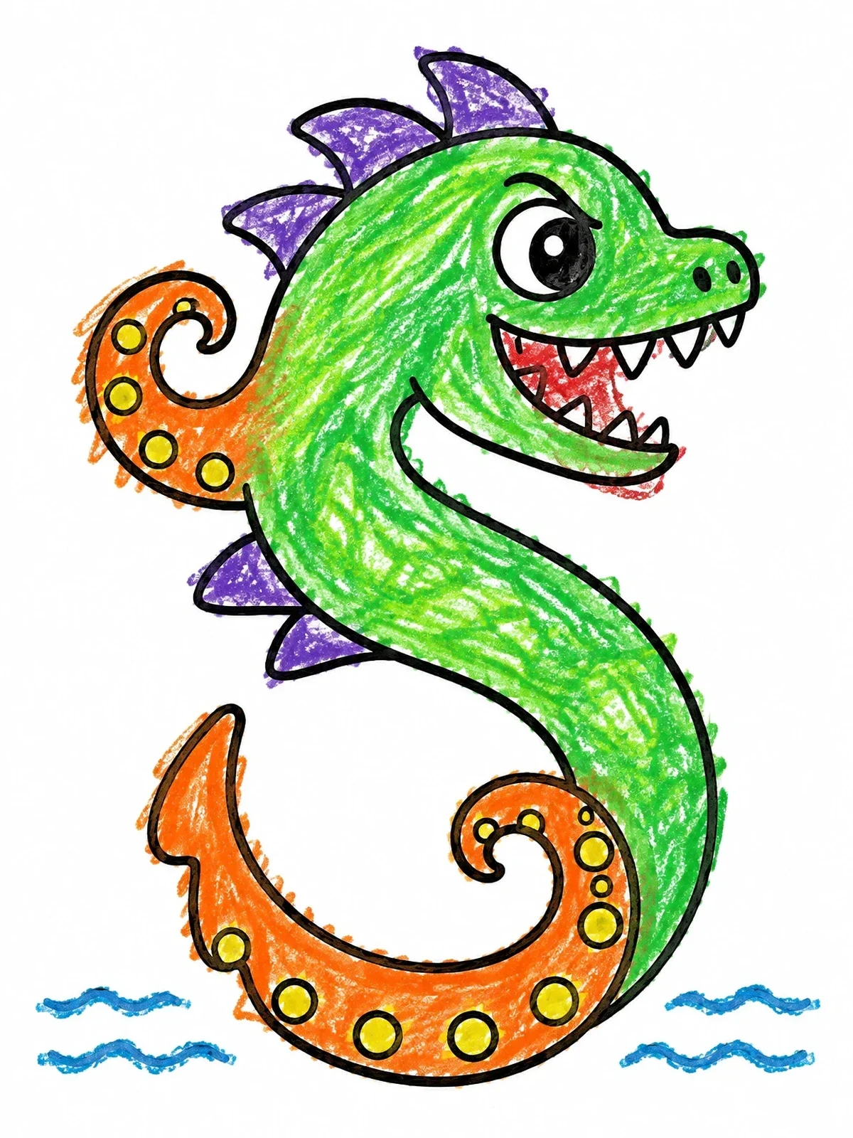 Colored example of the Letter S Sea Monster Kraken coloring page