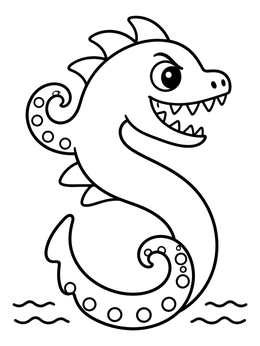 Free printable Letter S Sea Monster Kraken coloring page