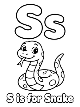 Free printable Letter S With Cute Smiling Snake coloring page