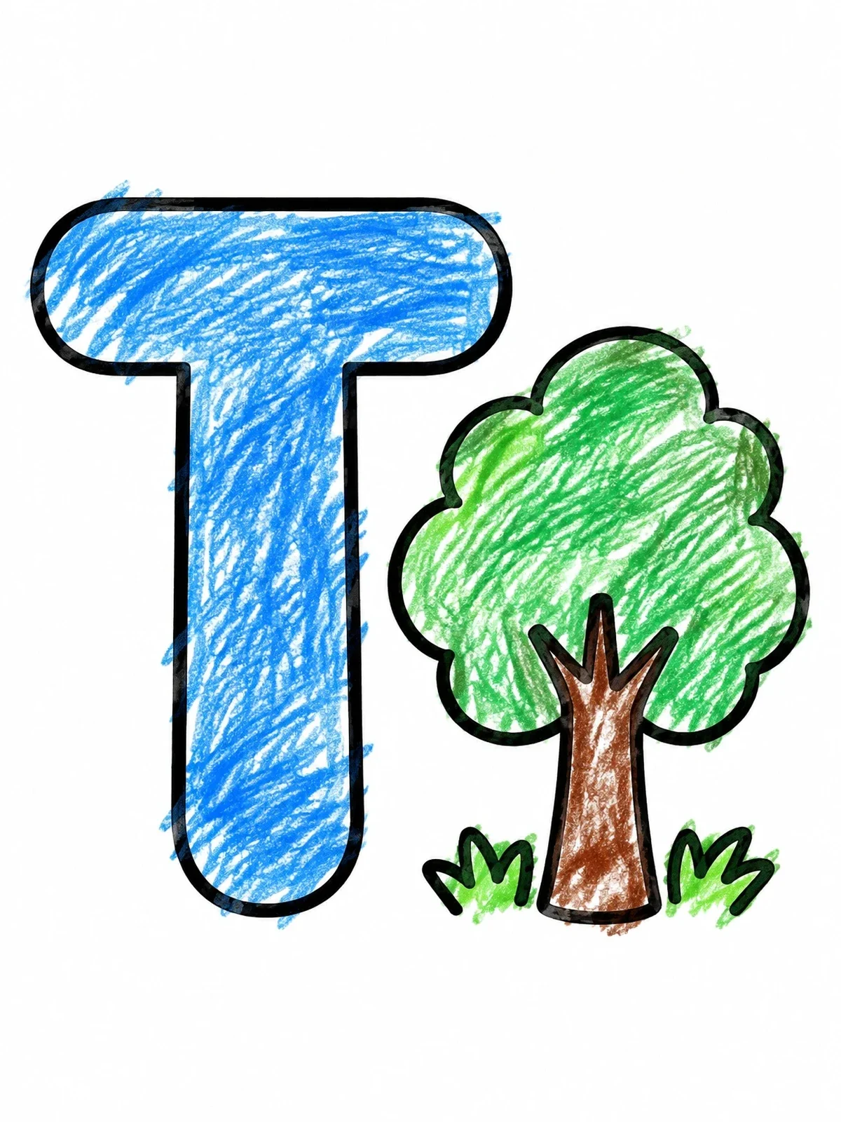 Colored example of the Capital Letter T And Tree coloring page