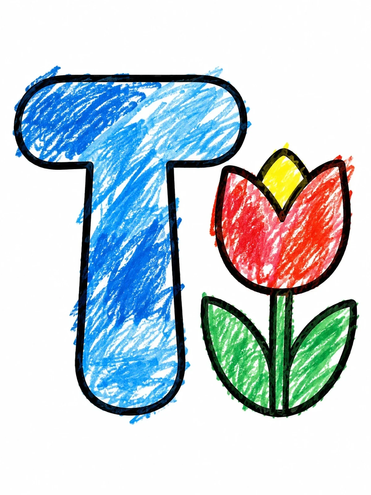 Colored example of the Capital Letter T And Tulip coloring page