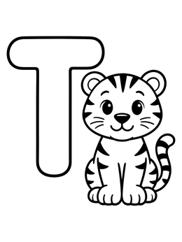 Free printable Letter T With Cute Little Tiger coloring page