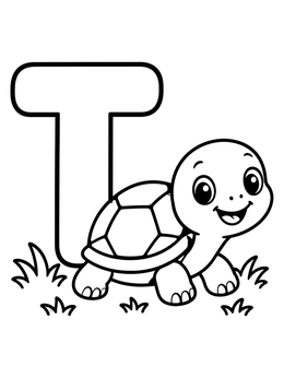Free printable Letter T With Cute Little Turtle coloring page