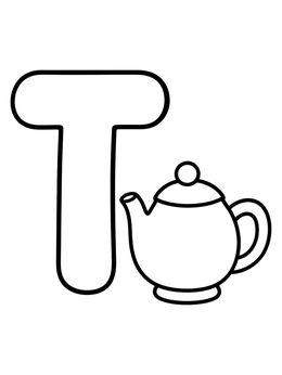 Free printable Letter T With Cute Teapot coloring page