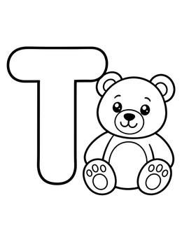 Free printable Letter T With Cute Teddy Bear coloring page
