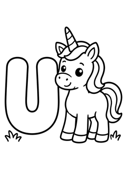 Free printable Letter U With Cute Unicorn coloring page
