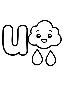 Free printable Letter U With Happy Rain Cloud coloring page