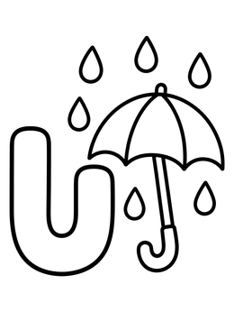 Free printable Letter U With Rain Umbrella coloring page