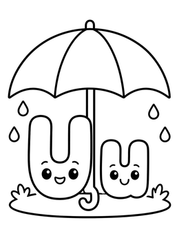 Happy letters U shelter together in this cute umbrella coloring page.