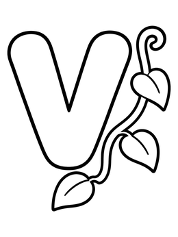 Free printable Letter V With Curving Vine coloring page