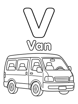 Free printable Letter V With Passenger Van coloring page