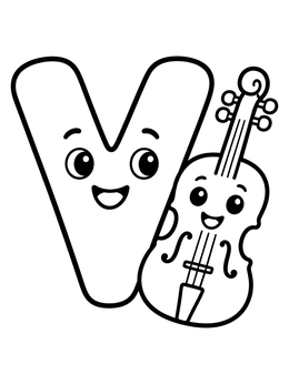 Free printable Letter V With Smiling Violin coloring page