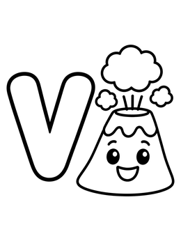 Free printable Letter V With Smiling Volcano coloring page