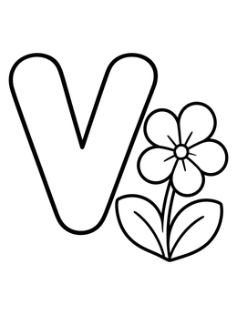 Free printable Letter V With Violet Flower coloring page