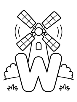 Free printable Letter W And Windmill coloring page