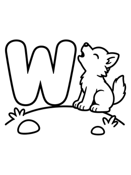 Free printable Letter W With Howling Wolf Pup coloring page