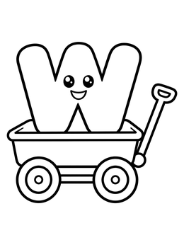 Free printable Cute Letter W In A Toy Wagon coloring page