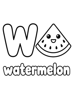 Free printable Letter W With Smiling Watermelon coloring page