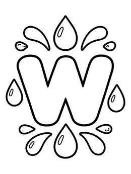 Free printable Letter W With Water Droplets coloring page