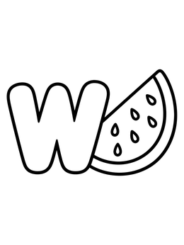 Free printable Letter W And Juicy Watermelon Slice coloring page