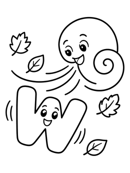 Free printable Playful Letter W And Windy Gust coloring page