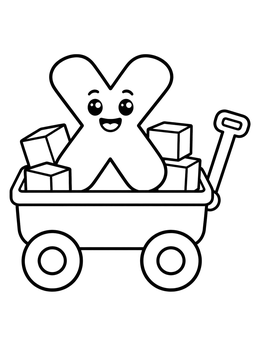 Free printable Cute Letter X In A Toy Wagon coloring page