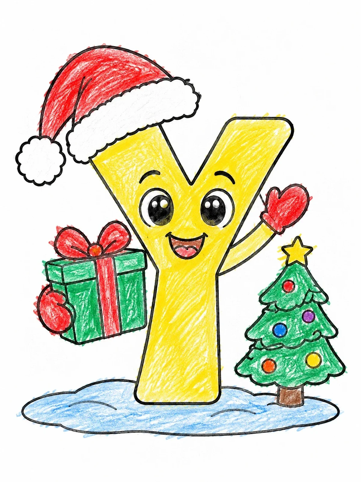 Colored example of the Festive Letter Y Celebrating Christmas coloring page