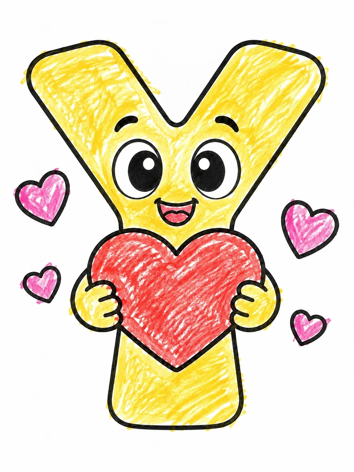 Colored example of the Friendly Letter Y Holding A Heart coloring page