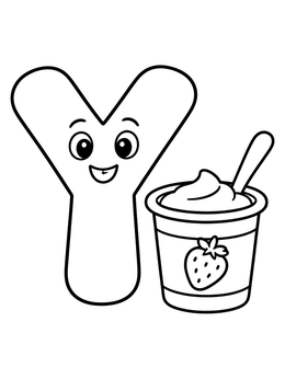 Free printable Letter Y With Strawberry Yogurt Cup coloring page