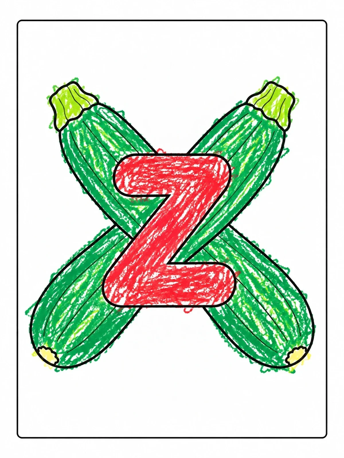 Colored example of the Letter Z With Crossed Zucchinis coloring page