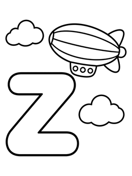 Free printable Letter Z With Flying Zeppelin coloring page