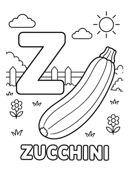 Free printable Letter Z With Fresh Zucchini coloring page