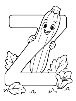Free printable Letter Z With Happy Zucchini coloring page