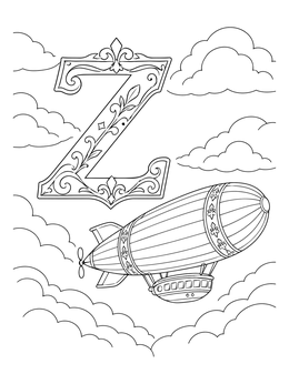 Free printable Ornate Letter Z And Vintage Zeppelin coloring page