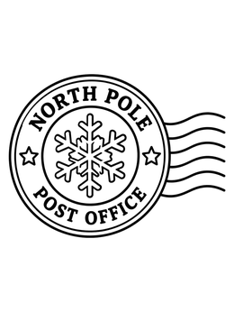 North Pole post office cancellation mark on a letters to santa coloring page.