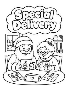 Free printable Santa And Mrs. Claus Reading Holiday Mail coloring page